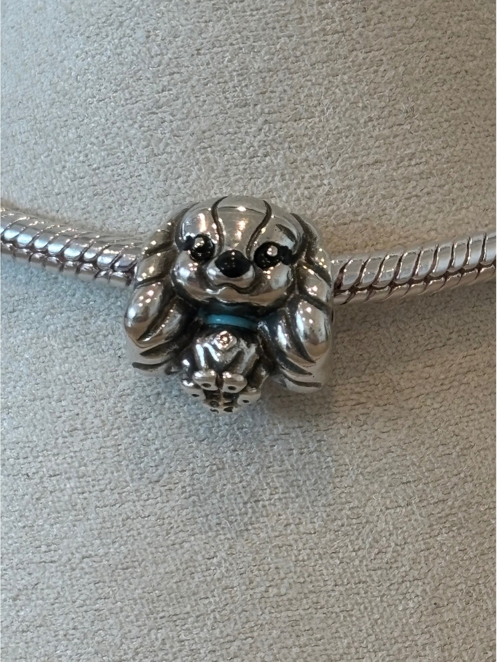 Pandora Silver Dog Charm on Snake Chain Bracelet
